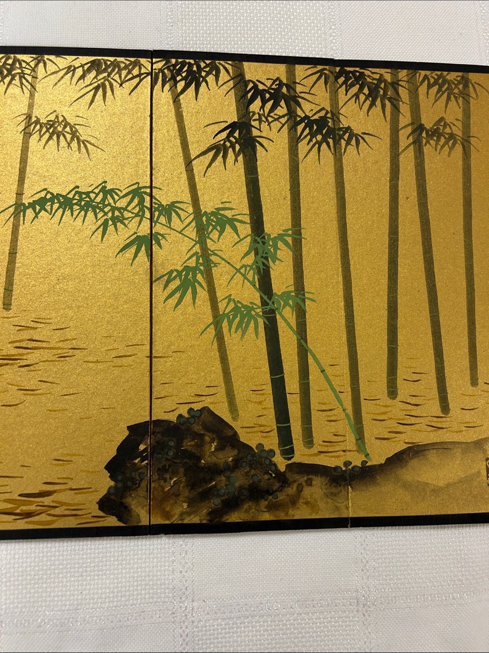 Vintage Japanese 4 panel mini Byobu folding screen signed image 3